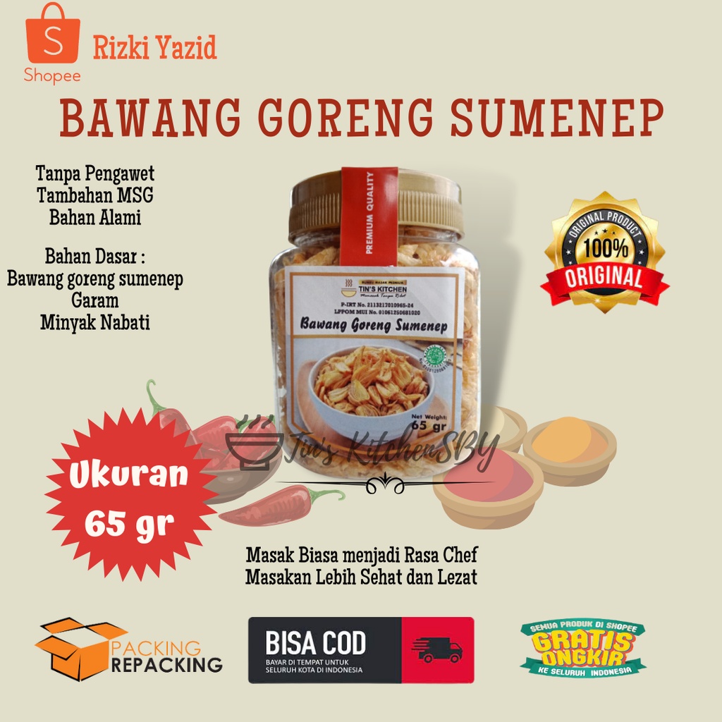 

[BISA COD] 65gr Bawang Goreng Sumenep Tin's Kitchen praktis instan serbaguna non-msg