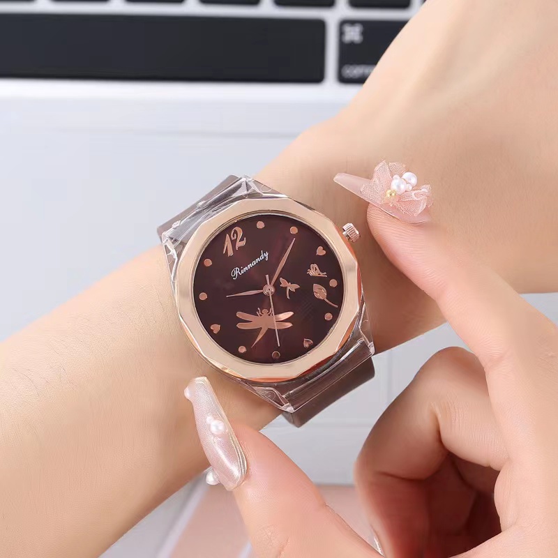 Jam Tangan Analog Quartz Wanita Dial Bulat Tali Rubber Import