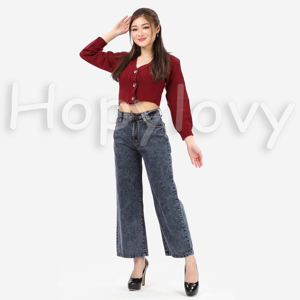 HOPYLOVY - Celana Jeans Boyfriend Wanita Model Kulot Snow Acid Asterada-7