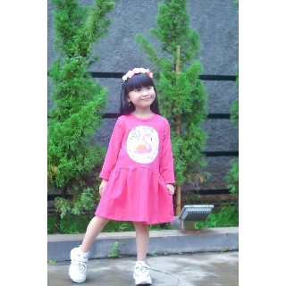  GROSIR TUNIK KAOS  ANAK PEREMPUAN FLOW KIDS FLAMINGO 