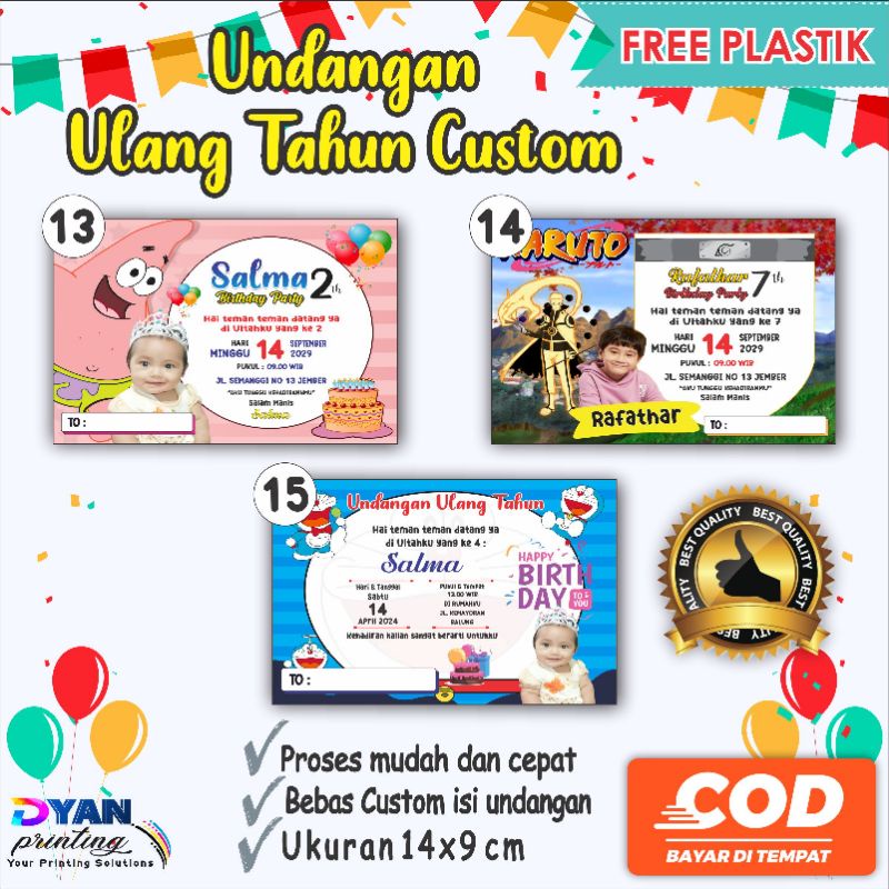 UNDANGAN ULANG TAHUN ANAK CUSTOM, BISA COD/BAYAR DITEMPAT