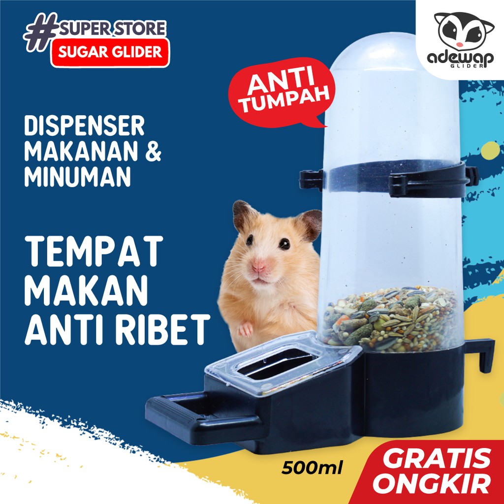 ADEWAP Dispenser Tempat Minum Makan Hewan Sugar Glider Praktis Water Dish SG Burung Tupai Hamster