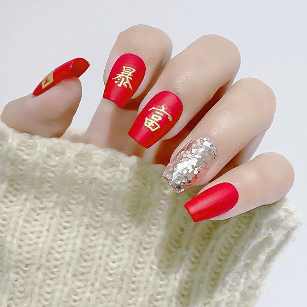 Needway New Year Nail Art Festive Gold Bronzing 2022tahun Text Gaya Cina DIY Dekorasi Kuku