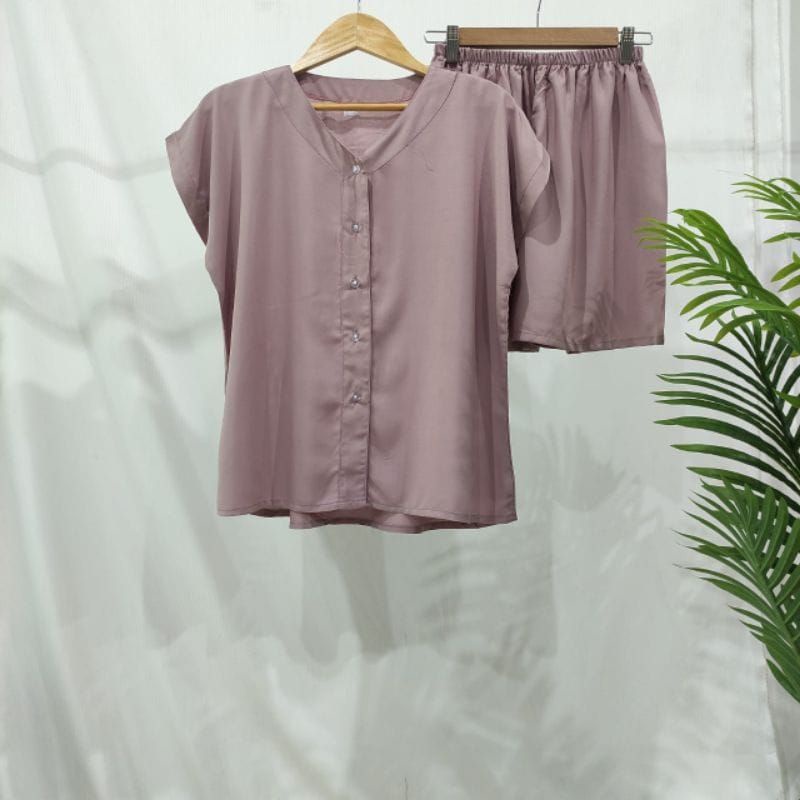 PIYAMA KANCING PENDEK HITS PIYAMA KANCING BUSUI | PIYAMA RAYON | HOMEWEAR-PD NK DUSTY UNGU