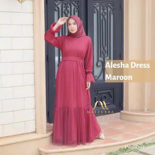 [COD] GARANSI TERMURAH - Alesha Dress Polkadot Brukat Party Gamis Maxy Remaja Brukat Mix Tile Dotty 