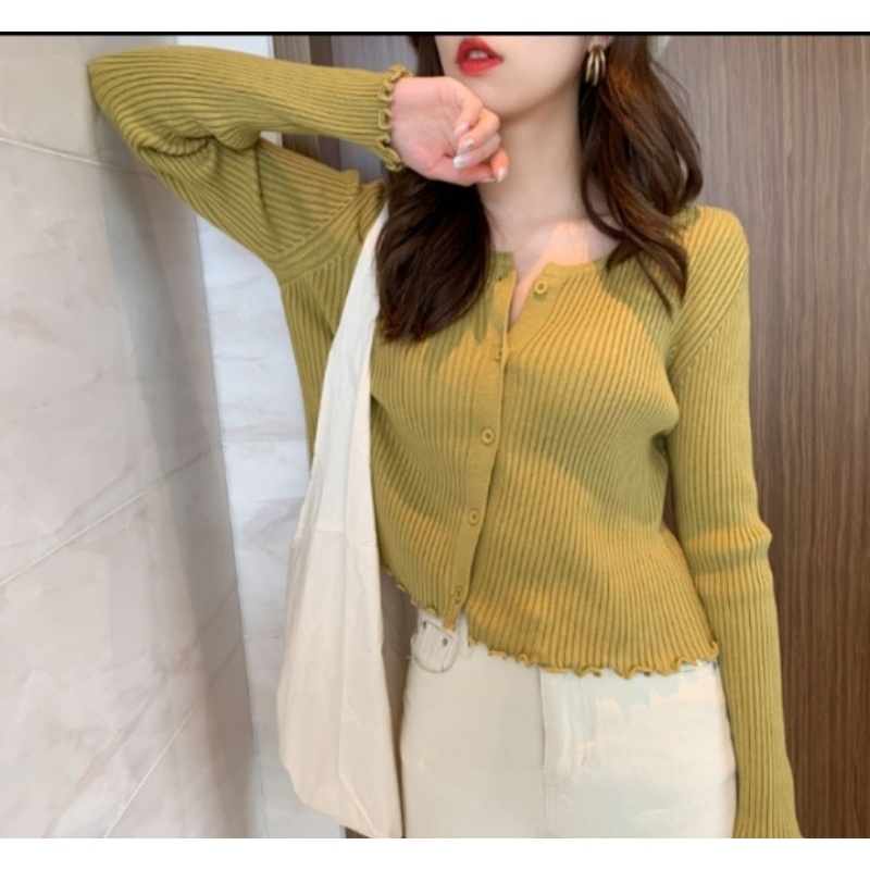 Cardigan Rajut wanita Kringkle /CropTop Cardigan Rajut Korean style /Shirt_Wanita_Korea Lengan Panjang(BB)=35-55-KG