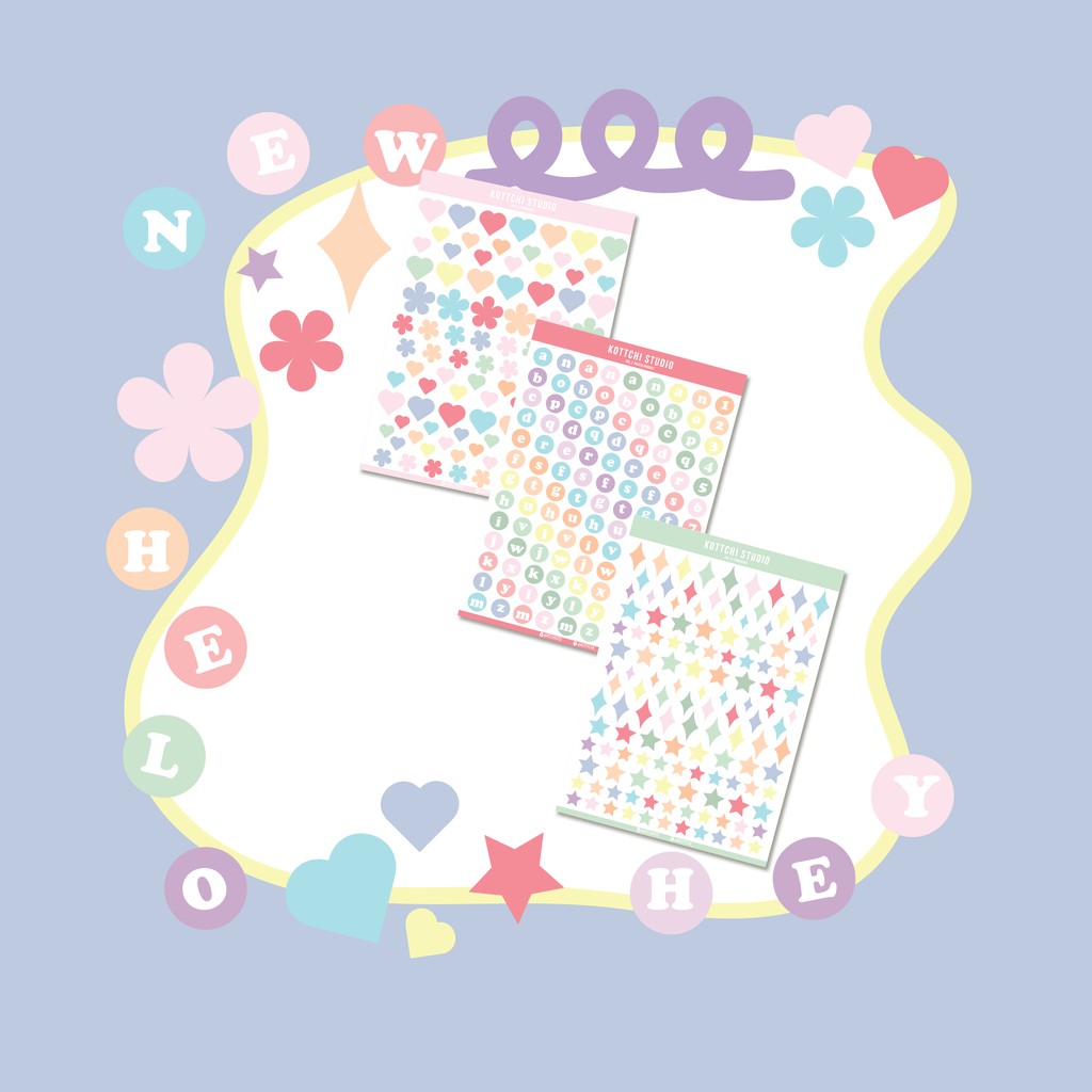 

Kottchi Studio Sticker Alphabet Stars Heart Pastel Edition A6 Bujo Deco Polco Sticker Sheet