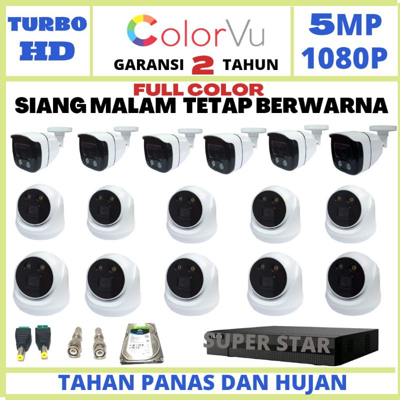 PAKET CCTV 16 CHANNEL 16 KAMERA COLOR VU LENSA 5MP 1080P SONY EXMORE TURBO HD ORIGINAL