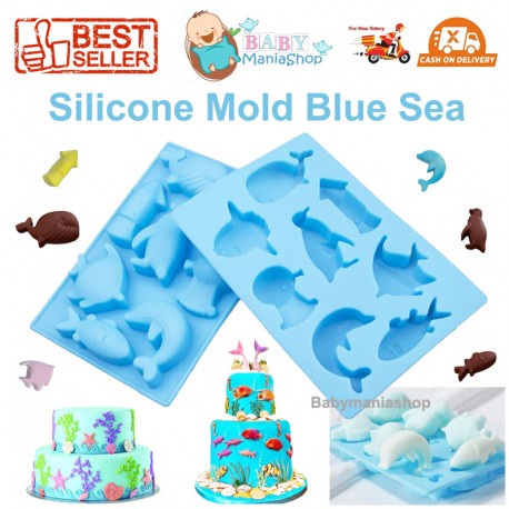 Cetakan Silikon Laut Silicone Mold Blue Sea World Premium Whale Dolphin Fish Penguin Ikan Paus Oven Safe Babymaniashop Jelly Clay Play Doh Resin