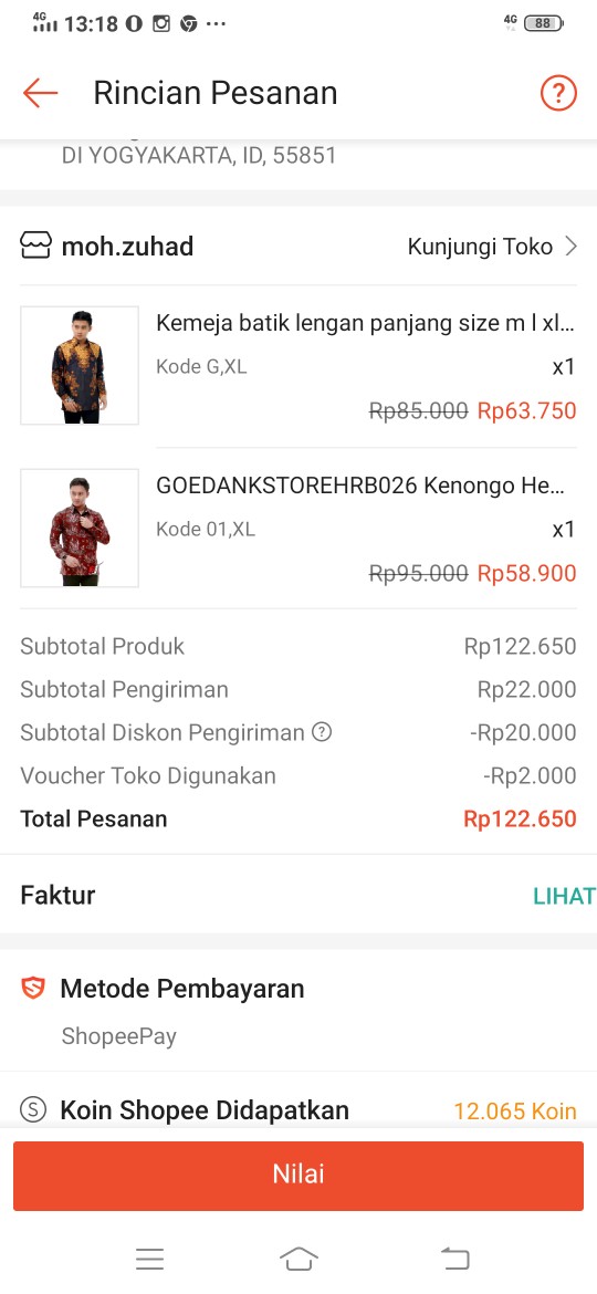 Atasan Batik Pria Lengan Panjang Kenongo Hem Padi Pekalongan M L Xl