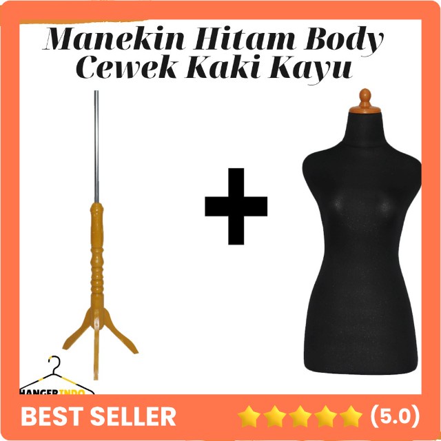 Manekin Body Cewek DM Hitam Kaki Kayu | Manekin Kain Hitam | Patung Display