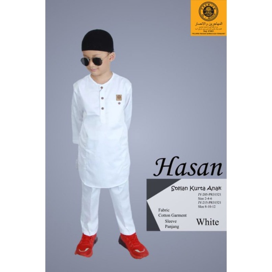 stelan kurta anak oblong lengan panjang EDC putih