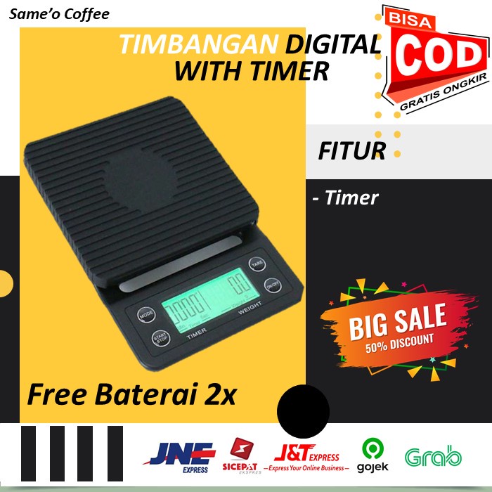 TIMBANGAN DIGITAL KOPI 3 KG 0.1 g WITH TIMER (KOPI/KUE/POURING V60)