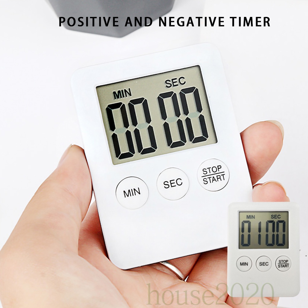 [HOUSE2020]Digital Cooking Timer LCD Display Baking Countdown Alarm Button Operation Kitchen Timer, White