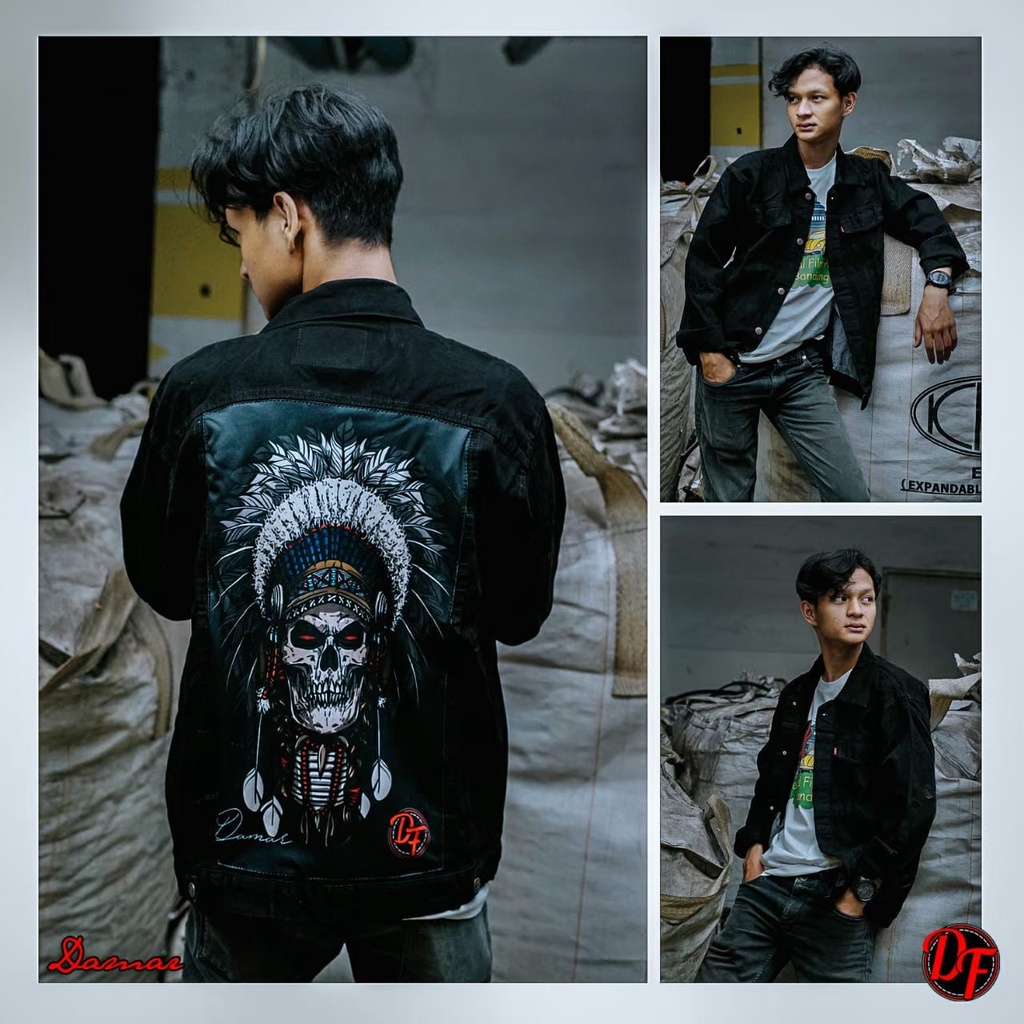 JAKET JEANS GAMBAR BELAKANG DENIM PRIA PRINT FULL PATCH EMBLEM PREMIUM JACKET SOBEK COWOK JEKET GAMBAR KARAKTER TERLARIS