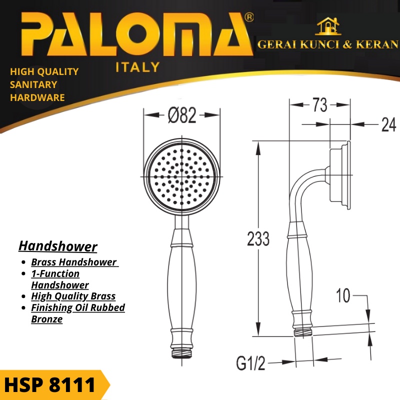 PALOMA HAND SHOWER  BRASS HSP 8111 ANTIQ BRASS SHOWER TANGAN MANDI