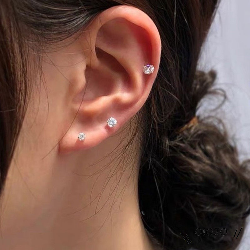 Two Penggunaan Tulang Rawan Tragus Anting Stainless Steel Mode Kristal Anting Zirkon Mini - ol