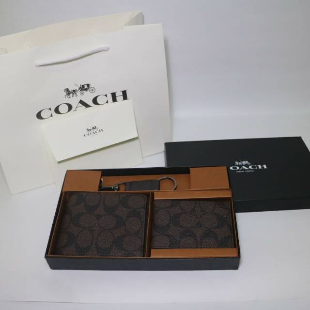 Coach brown signature wallet / coach signature original ( 3 in 1 set )