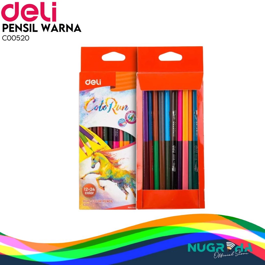 

DELI Duo Colored Pencil 12pcs 24C [EC00520] - Pensil warna anak-anak