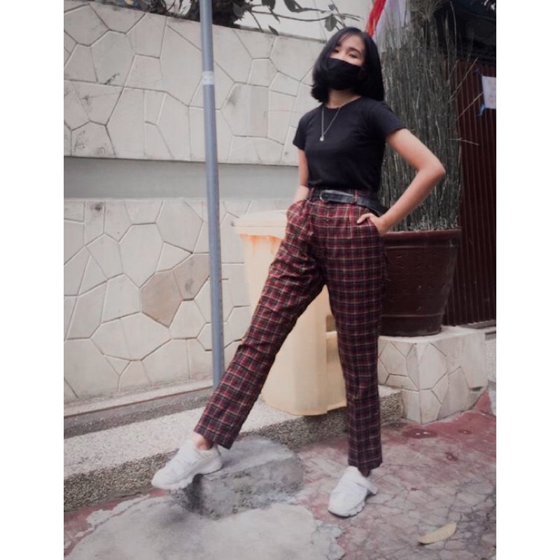 CELANA TARTAN MERAH BATA