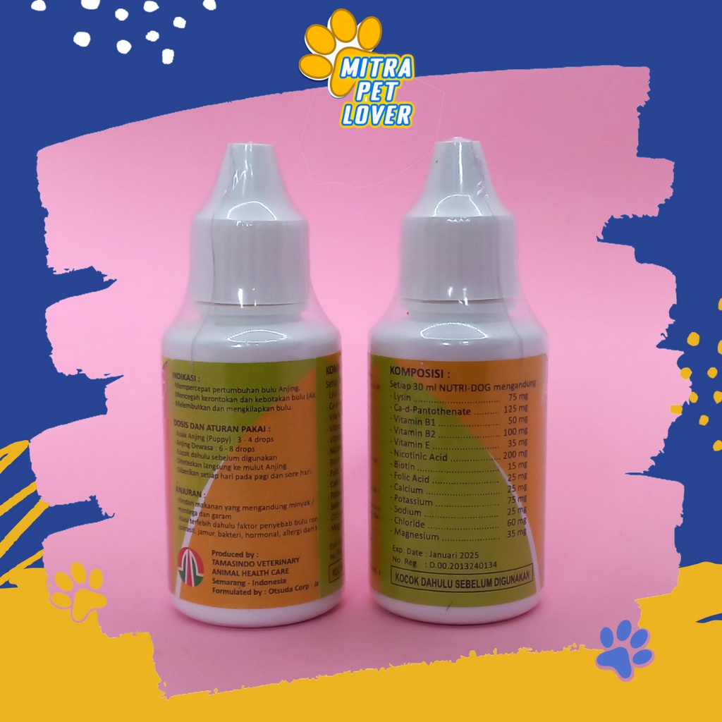 OBAT PENUMBUH BULU ANJING - NUTRI DOG 30 ML ORIGINAL - CEGAH KERONTOKAN KEBOTAKAN - MELEMBUTKAN - MENGKILAPKAN BULU HALUS SEHAT LEBAT PET ANIMAL HEALTHCARE AND VETERINARY TAMASINDO OBAT KESEHATAN DAN VITAMIN TERNAK HEWAN BINATANG PELIHARAAN MITRAPETLOVER