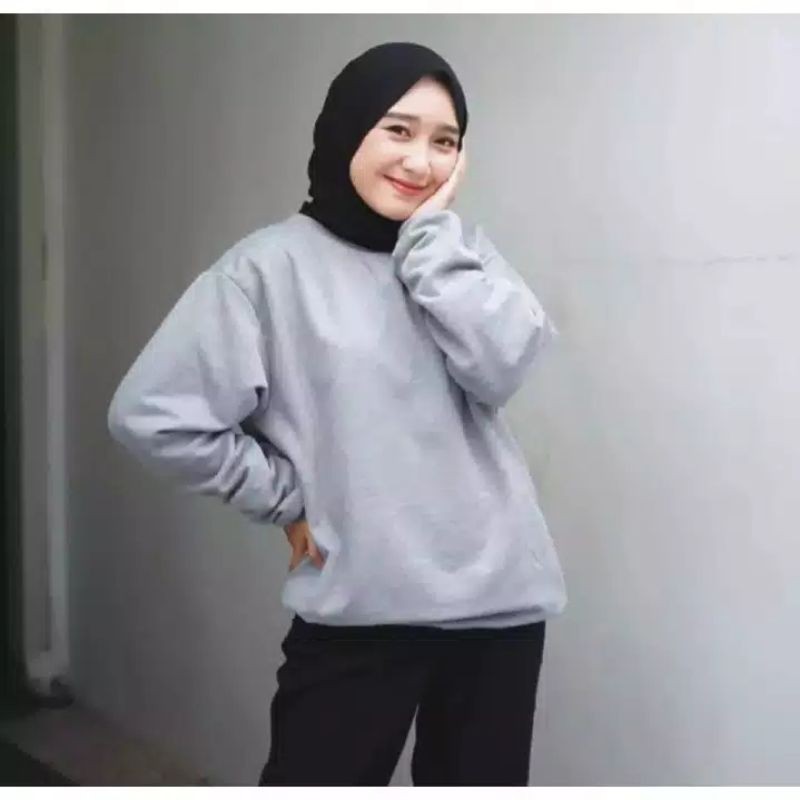 BASIC SWEATER POLOS - SWEATER OBLONG WANITA-Abu