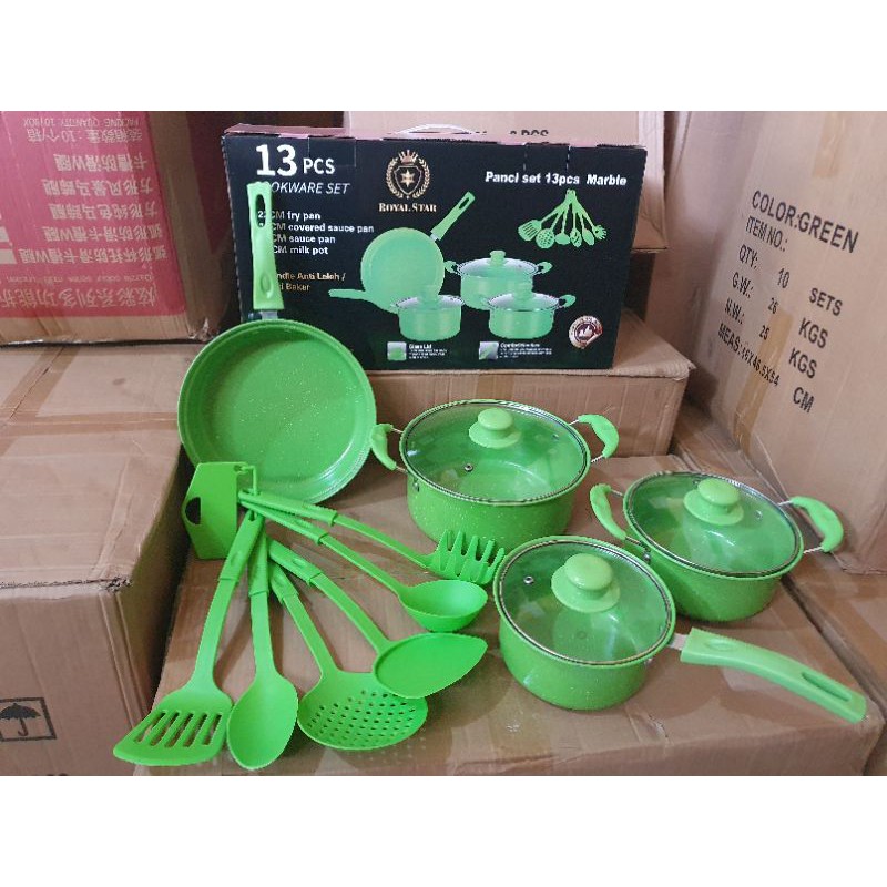 panci set 13 pcs warna hijau