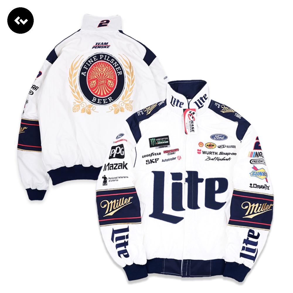 NASCAR JACKET CHASE MILLER LITE VINTAGE WHITE AUTHENTIC ORIGINAL 1:1 FULL BORDIR