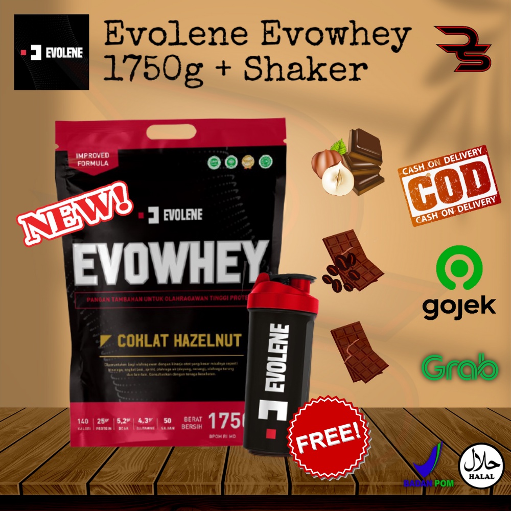 Evolene Evowhey Whey Protein 50 sachet 1750gram 1.9kg 4lbs / Coklat Moka Hazelnut Susu Gym
