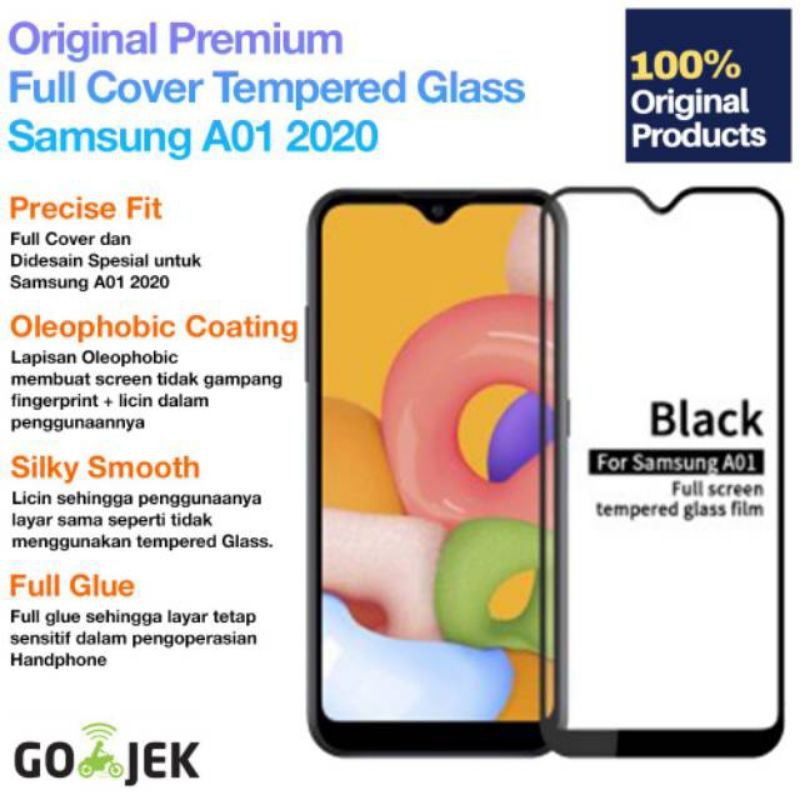 TEMPERED GLASS FULL SCREN COVER FOR SAMSUNG A01 2020 KUALITAS PREMIUM 9H TEMPER GLASS/ANTIGORES