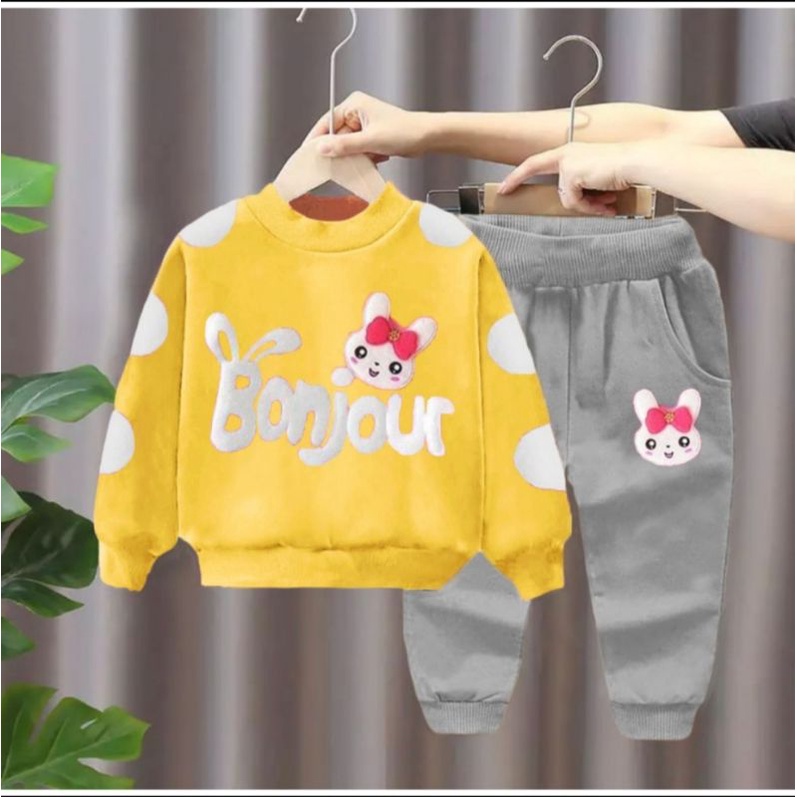 SETELAN JOGER ANAK PEREMPUAN/SET MOTIF BOUNJOUR 1-5 THN