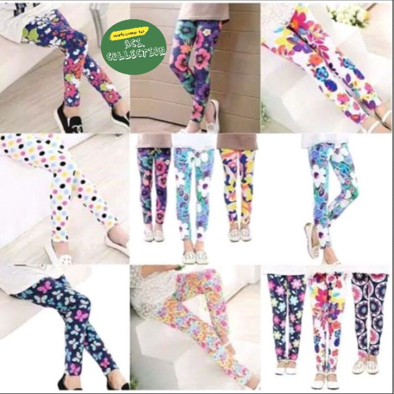 Legging Anak import perempuan 0-15 Thn Motif { RANDOM } Bahan Spandek Kaos Katun Import Uk XS - XXXL