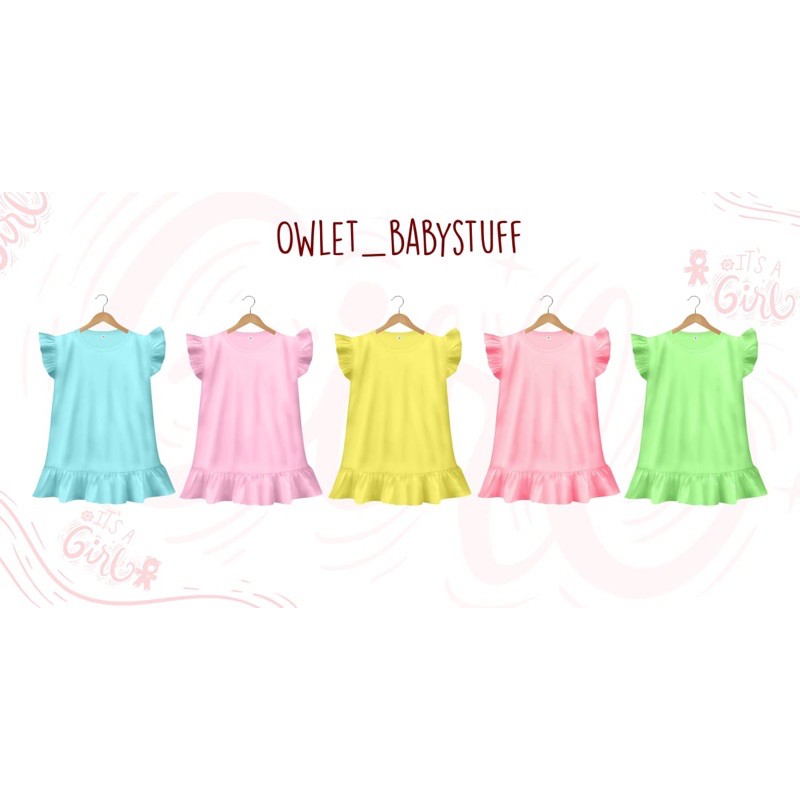 owlet - Dress ruffle polos anak / daster anak (1-6 tahun)