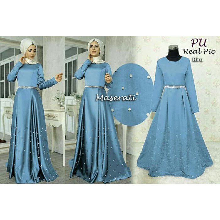 NISSA SABYAN  GAMIS PESTA MASERATI MEWAH ORI - Biru Muda