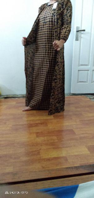 Gamis Cardi Lawasan Coklat Batik Layer Batik Layer Cardi Modern Long Seragam Pesta Muslim Kondangan