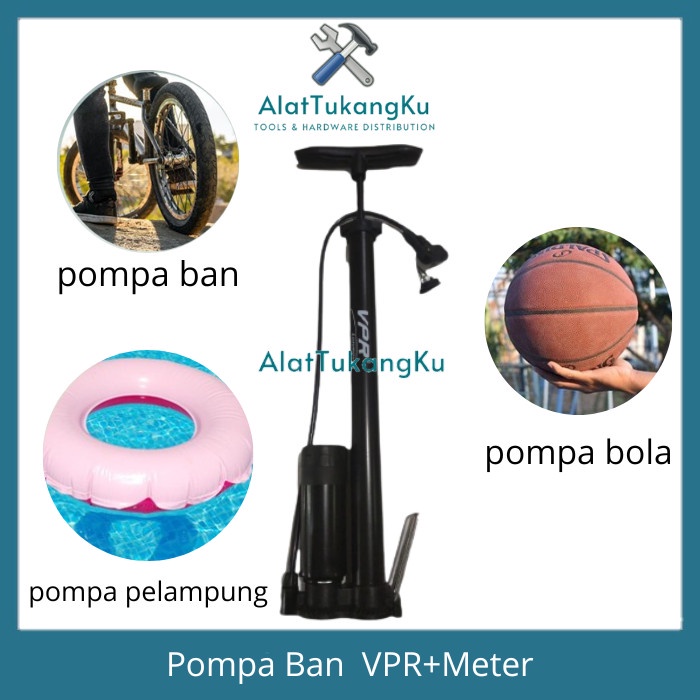 Jual Pompa Angin Ban Tabung Meter Sepeda Motor Bola Pelampungmanual Tangan Body Besi Hitam Vpr