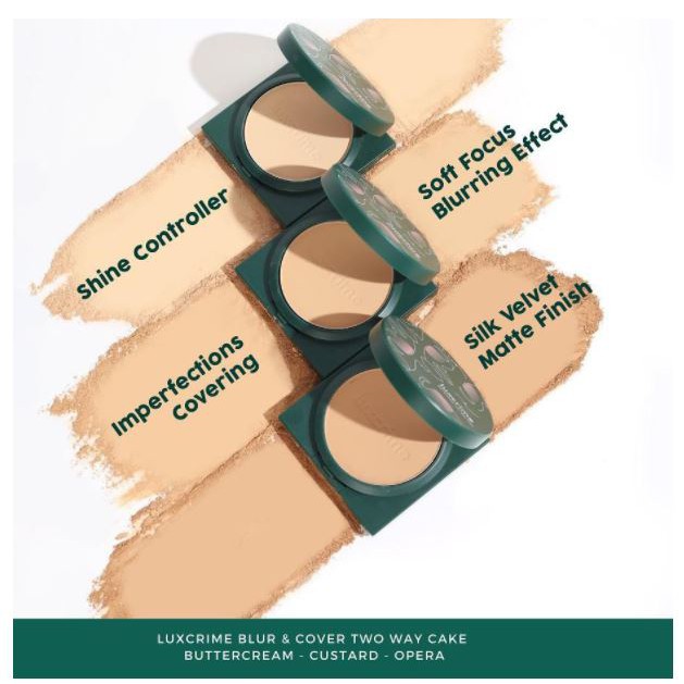 Luxcrime Blur Cover Two Way Cake 100%Ori TWC Custard Buttercream Opera Bedak Padat Compact Powder