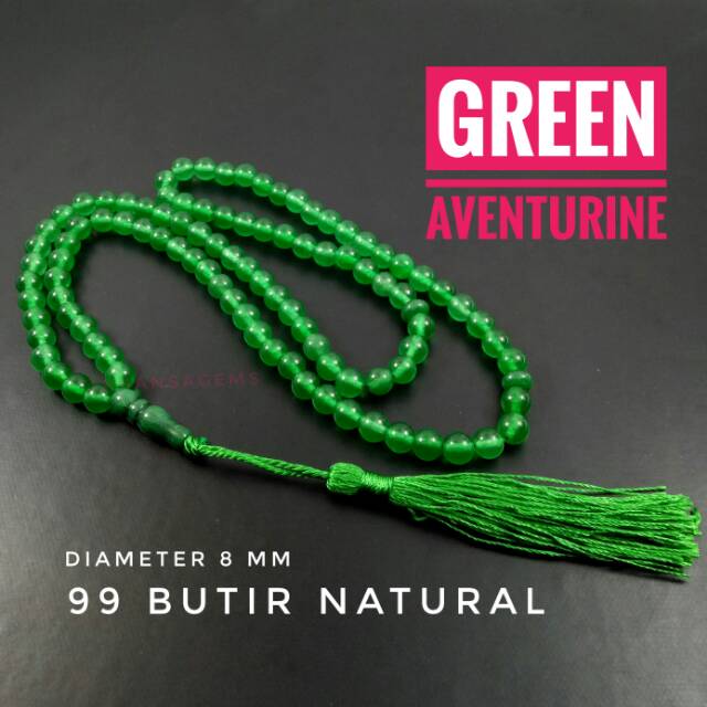 TASBIH BATU NATURAL GREEN AGATE KRISTAL DIM 8 MM ISI 99 BUTIR AKSESORIES PERLENGKAPAN IBADAH SHOLAT DZIKIR FASHION MUSLIM