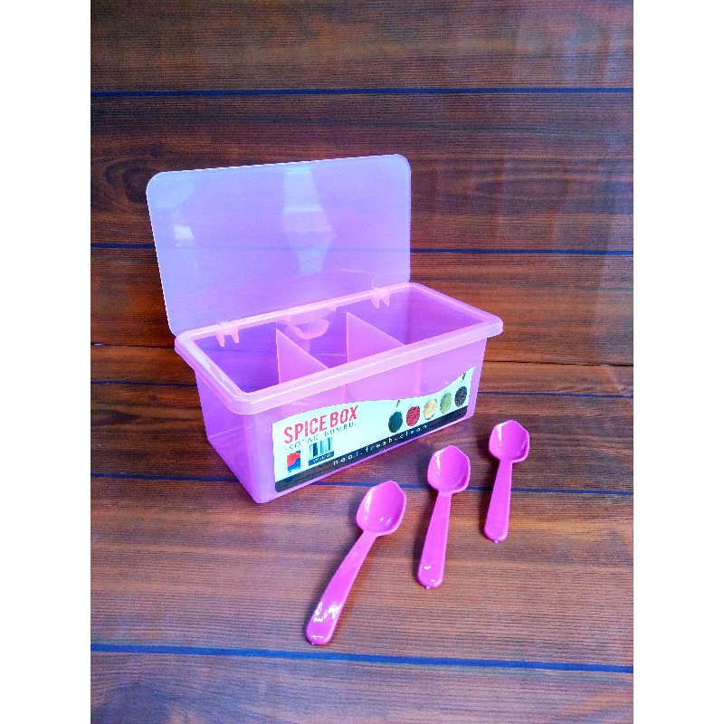 Tempat bumbu spice bok 3 sekat gratis sendok 3 pcs