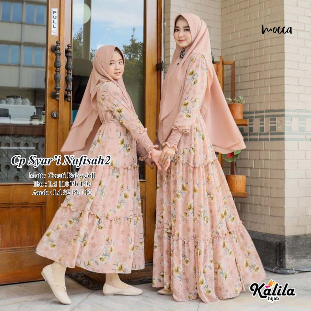RHS ~ nafisha 2 gamis couple syari mom kids ibu dan anak bahan babydoll premium ori solo by kalila