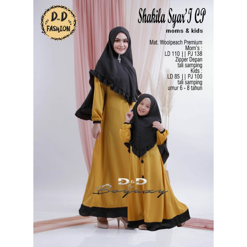 Baju gamis couple muslim ibu dan anak 6-8 tahun Sakila ori boyazi