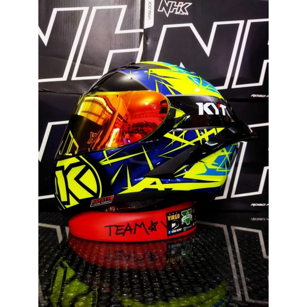 KYT FALCON HELM FULLFACE FR SPIKE YELLOW+VISOR IRIDIUM SPOILER