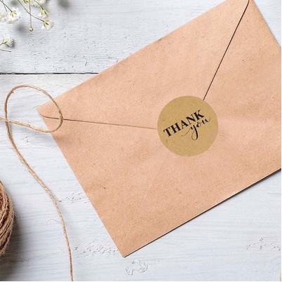 Paper Tags - 1&quot; Natural Kraft Round Shape #05 &quot;Thank You&quot; Sticker (10 pcs)