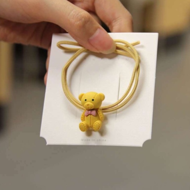 OSM JKT F5185 Karet Rambut Motif Bear / Ikat Rambut Beruang / Ikat Rambut Lucu Korea / Kuncir Rambut Wanita / Cute Hairband-Kuning