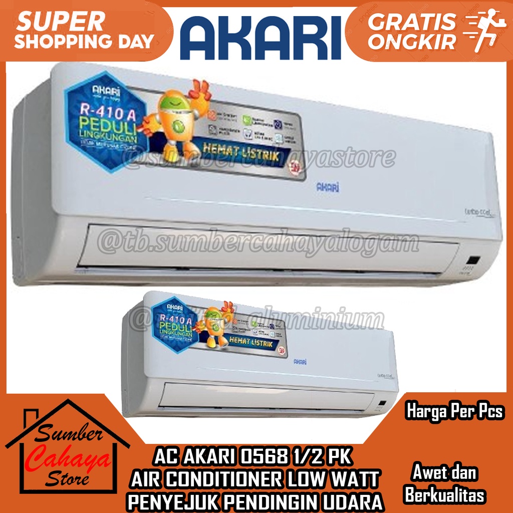 Jual AC AKARI LOW WATT 1/2 PK 0568 GLW AIR CONDITIONER SPLIT PENYEJUK PENDINGIN UDARA UAP KIPAS