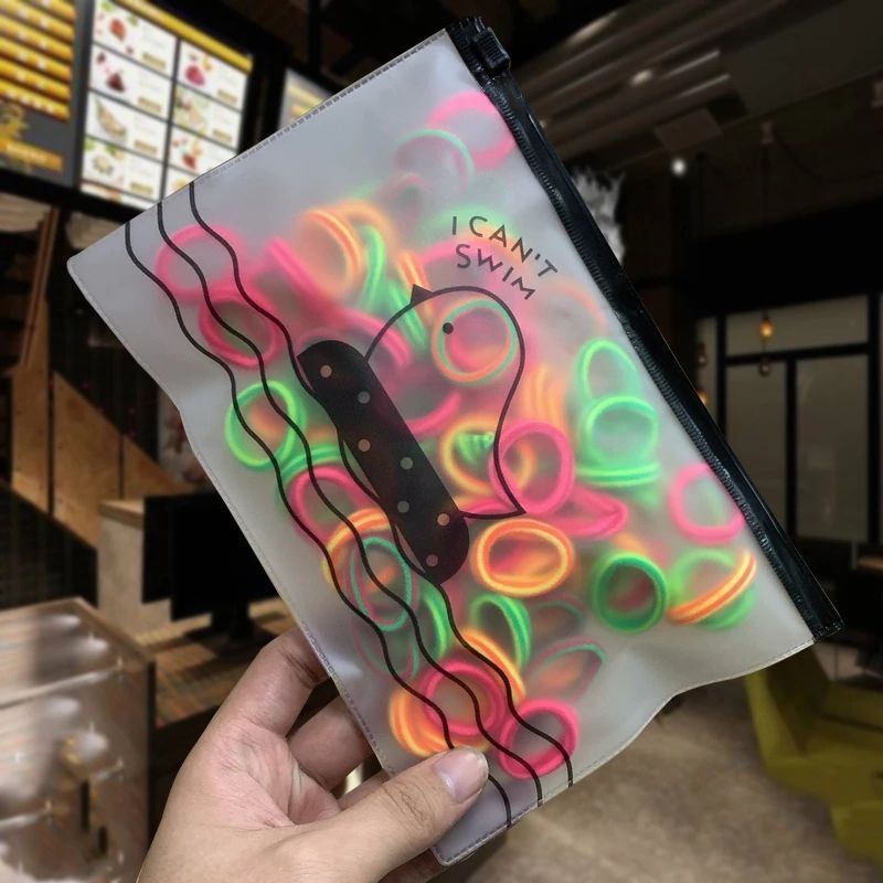 [ COD ] 100Pcs dan 50pcs Ikat Rambut + POUCH Lucu / Ikat Karet Donat Polos Warna Warni-50pcs mini garis