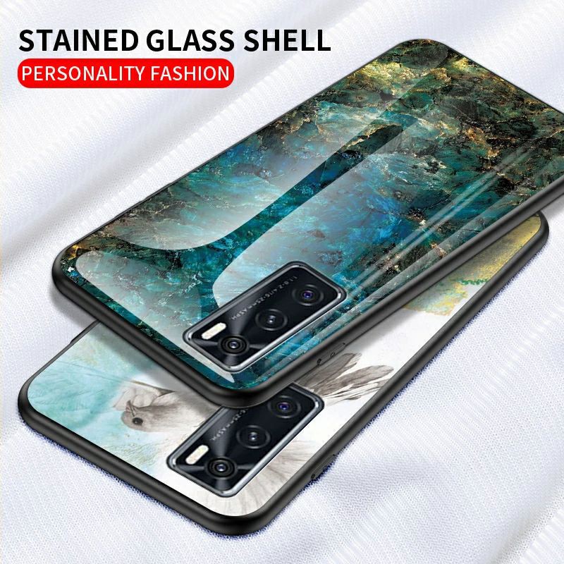 Marble Glass Case Vivo V20 SE V20SE VivoV20SE Softcase Hardcase Casing HP