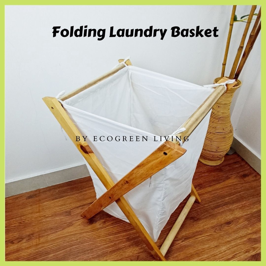 Ecogreen- Keranjang Laundry Kayu Aesthetic / Wooden Scandi Laundry Bag Tinggi 60 x 45 cm / Portable and Collapsible Folding Clothes