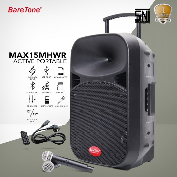 Speaker wireless Portable BareTone MAX15MHWR 15 Inch speaker aktif