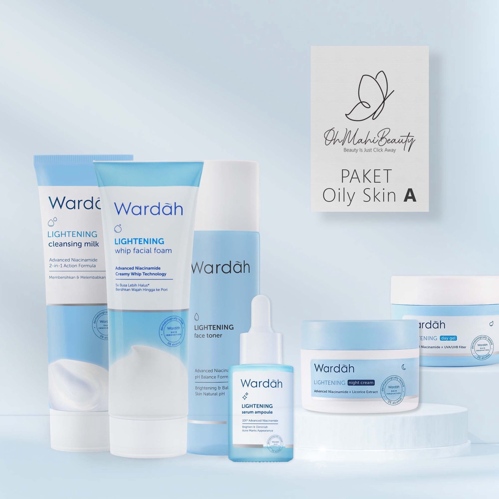 Wardah Paket Lightening Series - Paket Hemat (6pcs) (5pcs) (3pcs) - Skincare Wardah - Paket Wardah Lightening Series-Paket A Oily Skin